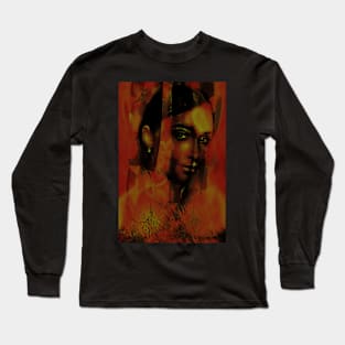 Beautiful girl, fantasy like. Dark but beautiful. Orange, red, green. Long Sleeve T-Shirt